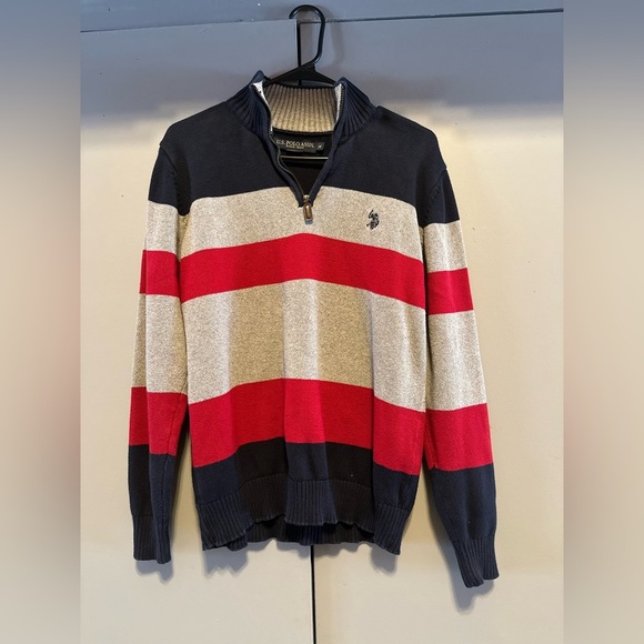 U.S Polo Assn. - Quarter Zip Striped Sweater (Size M) - Picture 1 of 10